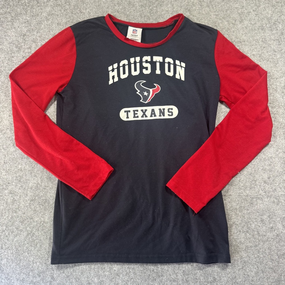 NFL Team Apparel Houston‎ Texans Shirt Youth XXL-18 Navy Red Long Sleeve Cotton